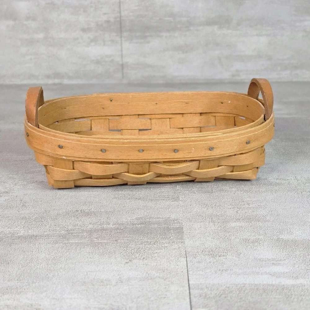 vintage 1997 Longaberger Oval Basket with leather handles 2x4x8